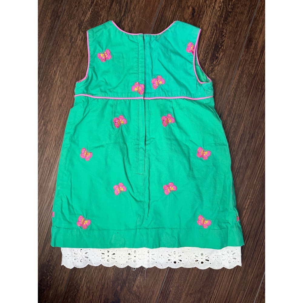 Vintage Lilly Pulitzer 2T Green Butterfly Embroidered Eyelet Shift Dress - Picture 2 of 4
